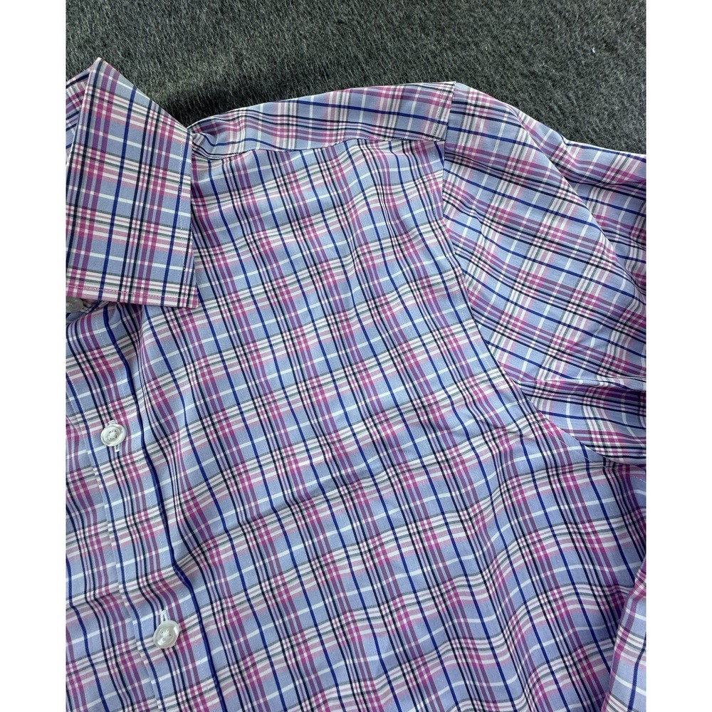 Bonobos Shirt Mens 16.5 Blue Pink Plaid Button Up‎ Standard Fit Wrinkle Free